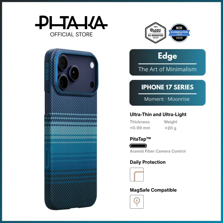 PITAKA iPhone 17 Pro/Pro Max - Ultra-Slim Edge Case - Magnetic/PitaTap™ Button (Moonrise)