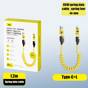 สายเคเบิลข้อมูลสปริง 4-in-1 สายชาร์จไอโฟน สายชาร์จเร็ว ชาร์จเร็ว สายสปริง Type-C ซิลิโคนเหลว ซุปเปอร์เคเบิล สายซิงค์ USB For iPhone 11 12 13 14 15 16 Pro Max