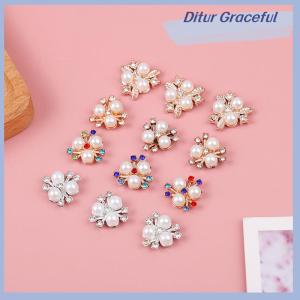 Ditur 10ชิ้นกระดุมพลอยเทียมรูปดอกไม้มุกวิบวับงานฝีมือ DIY