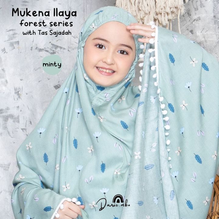Mukena Anak Rayon Kombinasi ( Umur 8 - 13 Tahun) Tas Sajadah Ilaya Bunga Forest Katun Rayon Premium