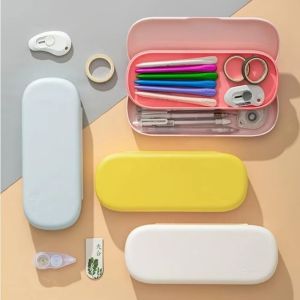 CANICECA Robot-Themed Double-Layer Pencil Case Hard Case Soild Color Pencil Bag Simple DIY Stationery Box Primary Students