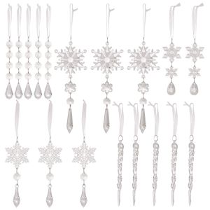 MAOMEI 18 Pcs/Bag Hình giọt Băng Trang trí cây giáng sinh Tinh tế Acrylic dây chuyền Băng mô phỏng bông tuyết Đồ trang trí Giáng sinh bằng pha lê Treo dây chuyền trong suốt giáng sinh Đồ gia dụng