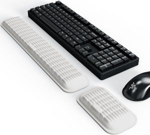 MEKASS Ergonomic Wrist Rest for Keyboard and Mouse Soft Memory Foam Keyboard Wrist Rest Set with Non-Slip Silicone Base Easy Typing Pain Relief Comfort for Office Work Gaming (Classic Black)