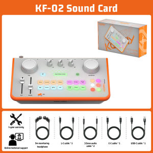 KOORFLY KF02 Live Sound Card With Wireless Microphones Set Live Broadcast Equipment Wireless Bluetooth HIFI Mixer For PC Cellphone Youtube