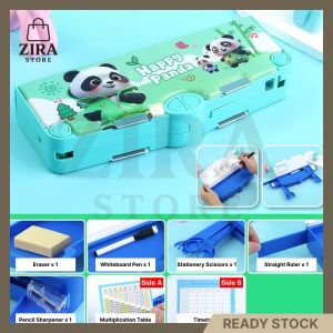 Cute Cartoon Pencil Box 双面文具盒 with Password Lock & Magnetic Cover Large Capacity Kotak Pensil Gift for Students Office Stationery Storage 学生礼物