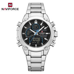 Naviforce Chính Hãng Nam Của Đồng hồ thời gian kép Thạch Anh Phong Trào LCD lịch kỹ thuật số Máy nghi thời gian ngày đeo tay phát sáng dây đeo bằng thép không gỉ Không Thấm Nước 30M Người Đàn Ông Của Thời Trang Đồng hồ đa năng Nf9278