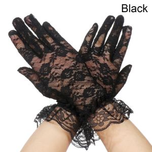 DSFSI Fashion UV Protection Mittens Wedding Lace Gloves Rose Flower Pattern Party Dressy Gloves White Bride Gloves