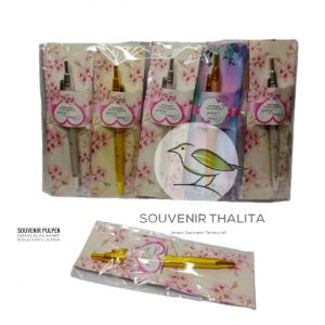 100PCS Souvenir Pulpen Emas Perak Bunga Kemasan Alas kertas kado Sovenir Hadiah Pernikahan Murah (Souvenir Thalita)