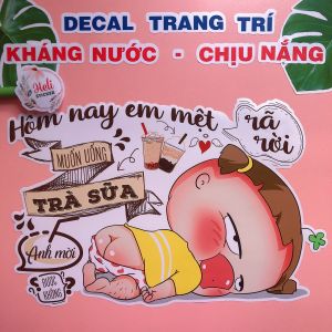 Decal Trang Trí QUỲNH AKA - MUỐN UỐNG TRÀ SỮA ANH MỜI Loại 1 ✨ Hình Dán Trang Trí Decor Quán Trà Sữa Cà Phê Sinh Tố Nước Ép - Sticker Kháng Nước Chịu Nắng Cắt Sẵn.