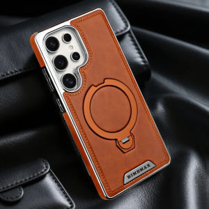 360 Rotating Bracket Leather Phone Case for Samsung Galaxy S25 Ultra S24 S23 S22 S25EDGE Magnetic Charging Kickstand Back Cover
