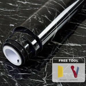 Kitchen Oil-proof Stickers Black Marble Self-Adhesive Waterproof Countertop Decor Film