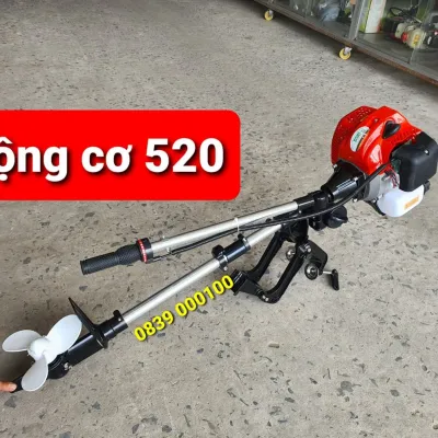 Động cơ 520 2 thì - Máy cắt cỏ chạy thuyền xuồngCa nô. dàn láp chân vịt tay ga chạy xuồng và thuyền Mini