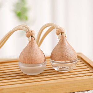 YIDIA Wooden lid Portable Mini Perfume Bottles Decoration Essential Oil Container Fragrance Pendant Empty Refillable Bottle Aromatherapy Refillable Diffuser Auto Air Fresher Car Perfume Pendant Rearview Mirror Ornament