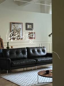 Living Room Sofa Italian Retro Leather Straight Double