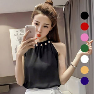 Áo kiểu nữ 2 dây cổ yếm đính ngọc trai mặc trong vest chất vải lụa latin thoáng mát khi mặc - New Design AO0014