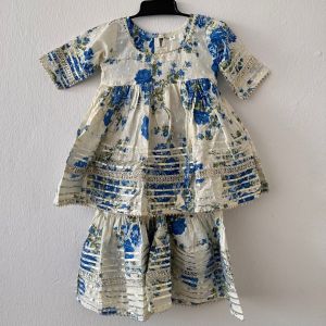 white Floral design girls sharara set-Readystock in Sg-Girls ethnic wear
