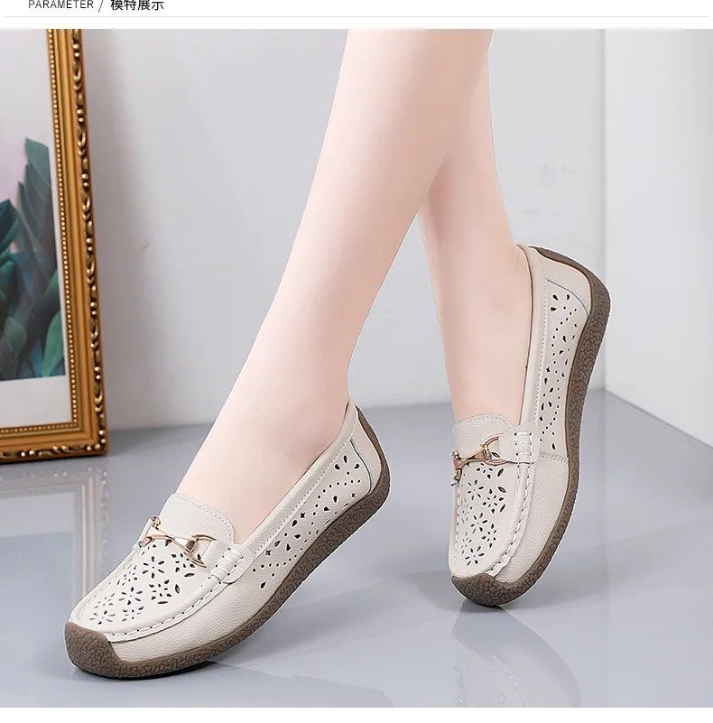 DOSREAL Women Flats Shoes Genuine Leather Casual White Shoes For Women Big  Size 35-42 Slip On Loafers Ladies Flat Women Shoes