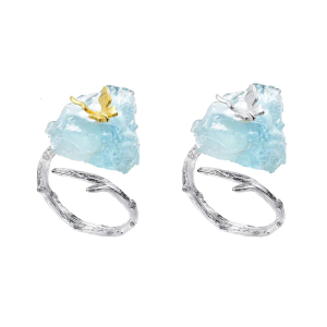 Aquamarine Butterfly Ring Adjustable Size Big Gemstones Ring Natural Stone Accessory for Special Occasions