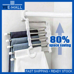 5 IN 1 Foldable Pants Hanger Space Saving Adjustable Hanging Long Short Pants Tie Scarf Multifunction Pant Hanger Multi-Functional Pants Hanger