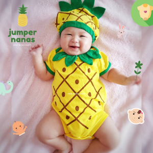 🍍 baju bayi jumper bayi buah nanas karakter lucu pineapple baby romper 🍍