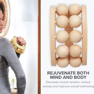 FIRST SONG Natural Wood Massage Roller Tool 10 Bead Wooden Lymphatic Drainage Roller Muscle Relaxation Anti Cellulite Lymphatic Drainage Massager Bodybuilding Equipment