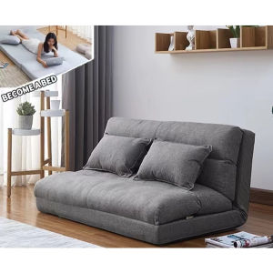 Multifunctional folding sofa bed dual-purpose fabric sofa simple single living room rental folding bed lazy small apartment 150CM sofa sending pillow removable and washable