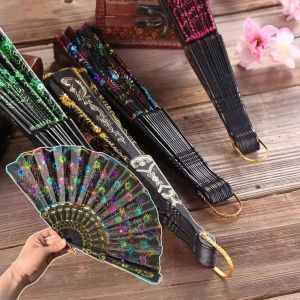 NOBLELUX Sequin Embroidery Chinese Folding Fan Folding Pea Pattern Handheld Fan Gift Fan Plastic Embroidery Fan Home Decor