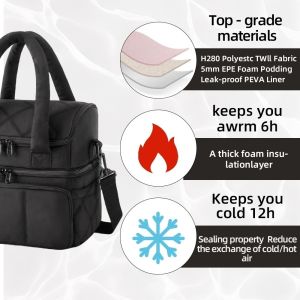 MKEB MALL Tumbler Compartment Lunch Bag Double Layer Thickened Cooler Bag Handbag Heat Preservation Picnic Bag Lunch Carrying