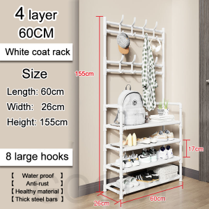 LifeStow Black/White Shoe Rack Organizer Shoes Rack Shoes Organizer Storage Multifunctional Floor Coat Rack Hat Rack Indoor