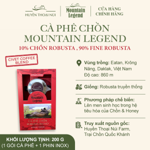 Cà Phê Chồn Cao Cấp Mountain Legend - 10% Real Civet Robusta & 90% Selected Beans Fine Robusta - Hộp 200g - Tặng Phin