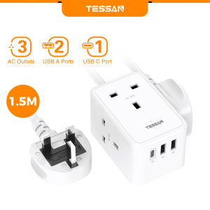 TESSAN Travel Power Strip 1.5m Extension Cord Multi Extension Plug Adapter with USB C Socket