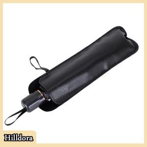 [Hilldora] ที่หุ้มร่มหนัง PU สีดำแบบพกพากันน้ำได้กระเป๋าเก็บร่มแบบพกพา