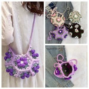 DYJKOUG Túi đeo vai Túi đan hoa móc Rỗng ra Phong cách Bohemian Túi đeo chéo crochet Di động Túi xách Túi dệt Cô gái