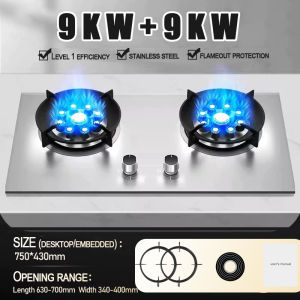 JARD 9KW Stainless Steel Gas Stove dapur gas memasak murah Embedded Liquefied Gas Cooker Kitchen gas stove table top Cooktop 2 Burner Nine-chamber fierce fire gas stove 煤气炉
