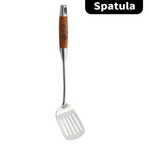 LILIER 304 Stainless Steel Ladle Spatula Wooden Handle Kitchen Cooking Utensil Rust Resistant Home Restaurant