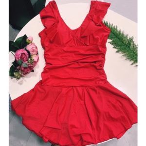 Bikini đồ bơi nữ 1 mảnh đi biển tay phối bèo kín đáo gợi cảm FUNNY BIKINI MS-19