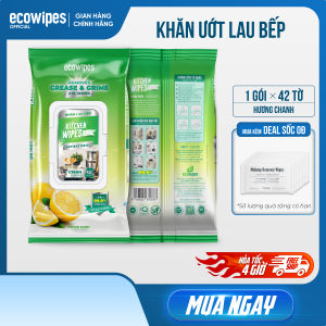 Khăn ướt lau bếp Kitchen EcoWipes gói 42 tờ size lớn 30x20cm giúp làm sạch dầu mỡ các vết bẩn cứng đầu trên nhiều bề mặt