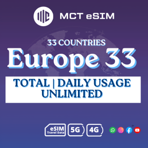 Europe 33 eSIM 1-30 Days Unlimited/Data Plans | Instant QR Code Delivery | Travel eSIM