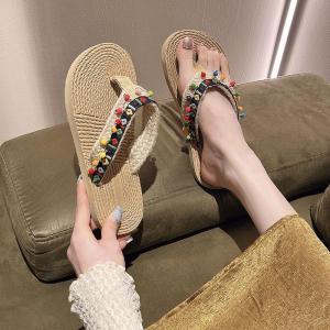 [Free Shipping] Thai-style woven sandals for women summer outdoor wear 2026 new model flat-soled non-slip beach vacation ethnic style sandals for women