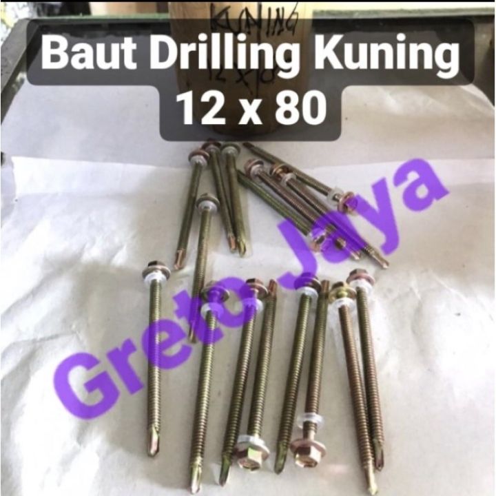 ( 12x80 ) Baut Drilling Kuning 8cm Sds Galvalum Driling 8 Cm Roofing 