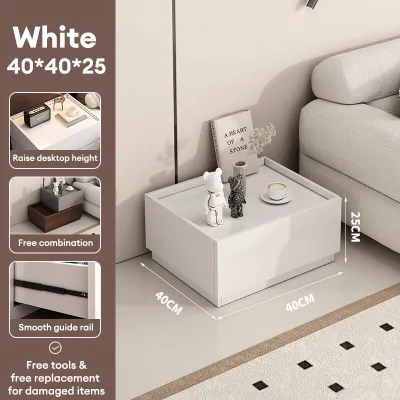 lron Poetry.PH Minimalist Bedside Table With Drawer Cream Solid Wood Bedside Table With Hidden Handles