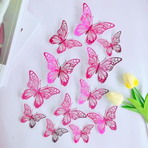 MQU19 12pcs/set Colorful Hollow Butterfly Sticker Exquisite DIY Simulation Butterfly Ornaments Background 3 Sizes 3D Butterfly Wall Decor Home Decoration