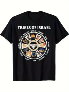 MenS Vintage "Twelve Tribes of Israel" Graphic T-Shirt - Black Hebrew Heritage Design with Symbols Regular Fit Short Sleeve Casual Tee Machine Washable Jewish T Shirt for All Seasons Allseason Apparel | Tribal Print Shirt | Durable Printed Shirt