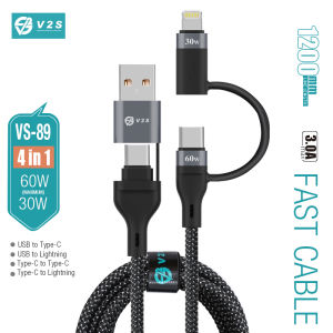V2S VS89 4 In 1 3.0A Fast Charging Nylon Braided Cable Data Cable For Micro / iPh / Type-C