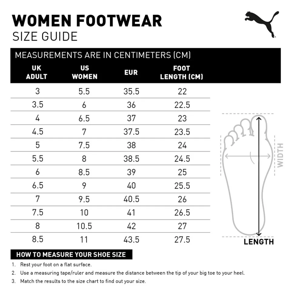 Puma womens shoes size chart best sale