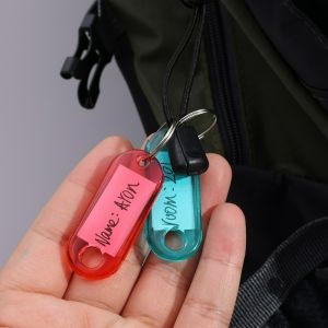 Transparent Colorful Keychains Split Ring Plastic Key Tags Pendant Taggable Number Name Label Keyring Crystal Accommodation Sign