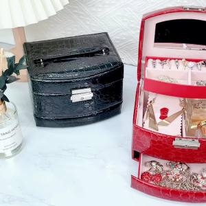 กล่องเครื่องประดับอัตโนมัติสองชั้นสำหรับใช้ในบ้าน ต่างหู แหวน สร้อยคอ อุปกรณ์มือ กล่องเก็บเครื่องประดับขนาดใหญ่