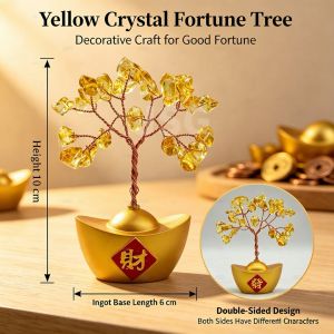 Feng Shui Multicolor Crystal Money Tree Gold Ingot Base Wealth Ornament For Home Office Desktop Gift