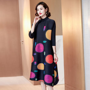 [NOVA Quality] Miyake Folded Color Dot Print Dress ❤  new light luxury temperament/loose large size mid-length skirt