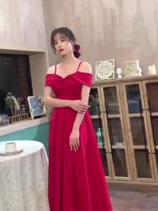Off shoulder Red  Dress Fashion Red New bride engagement dress Autumn㏇X0411